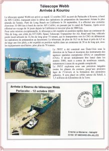 Fiche d'album pour enveloppe arrivée Webb à Kourou