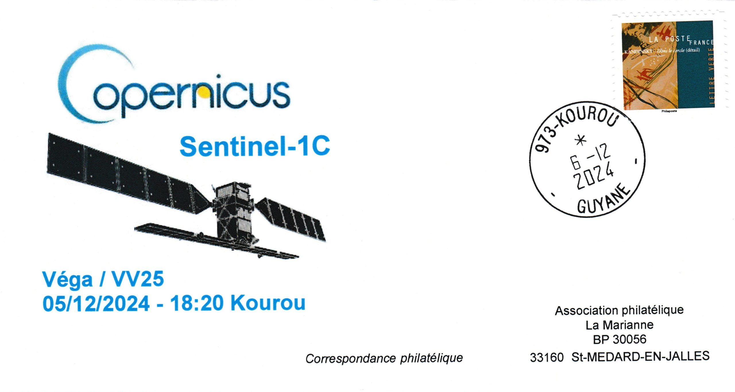 Enveloppe philatélique lancement satellite Sentinel-1C en décembre 2024