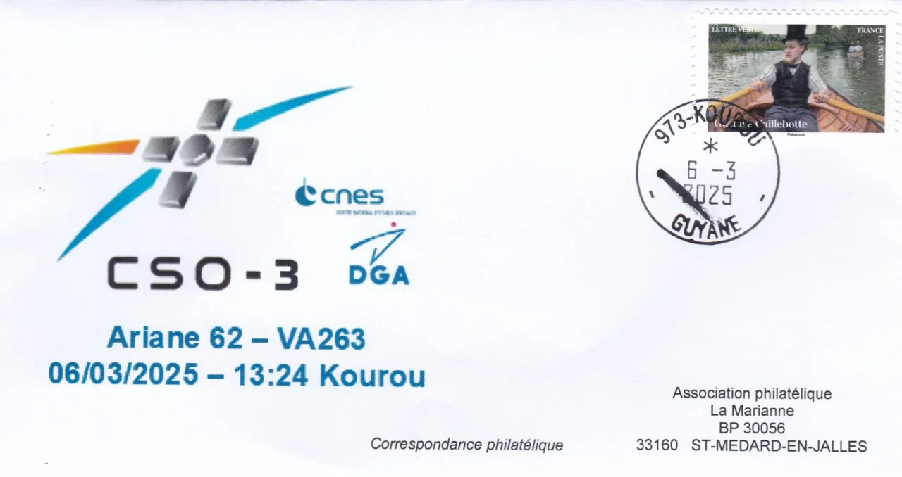 Enveloppe philatélique lancement satellite CSO-3 en mars 2025