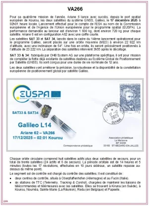 Fiche pour enveloppe lancement Ariane 6 VA266