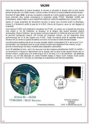 Fiche pour enveloppe lancement Ariane 6 VA269
