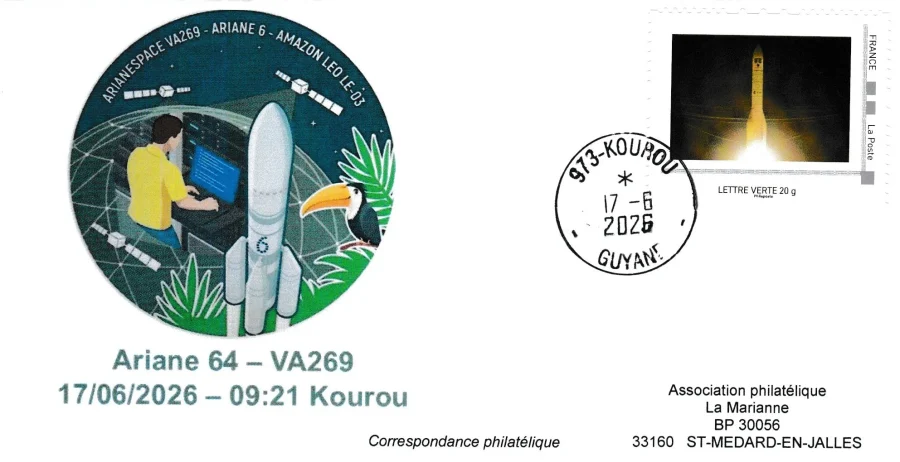 Enveloppe philatélique lancement satellites Amazon LEO en juin 2026