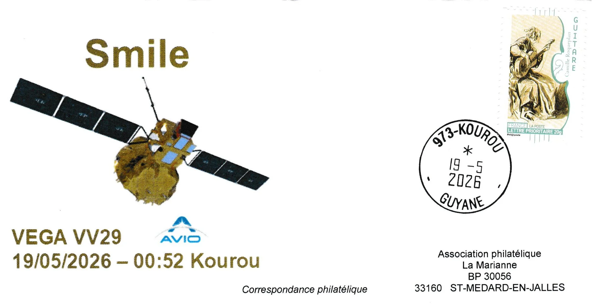 Enveloppe philatélique lancement satellite Smile en mai 2026